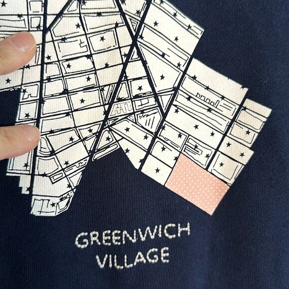 J. Crew Greenwich Village Navy Blue Sweatshirt Embroidered Sporty Preppy NYC Map - Picture 3 of 5